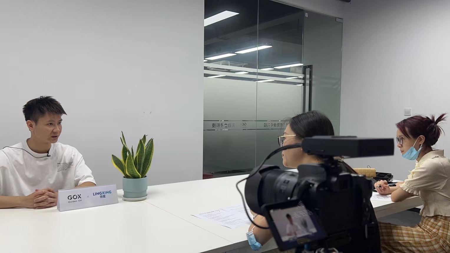 Customer interview filming session